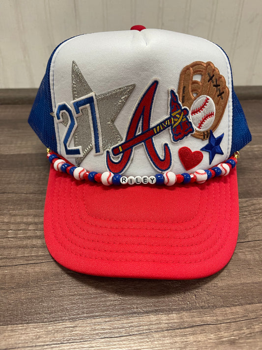 CUSTOM Braves TruckerHat with name and number
