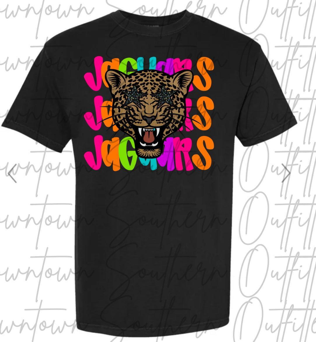 Jaguars Multi Color Neon Stacked Black Tee