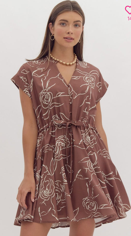 Floral print cap sleeve v neck mini dress