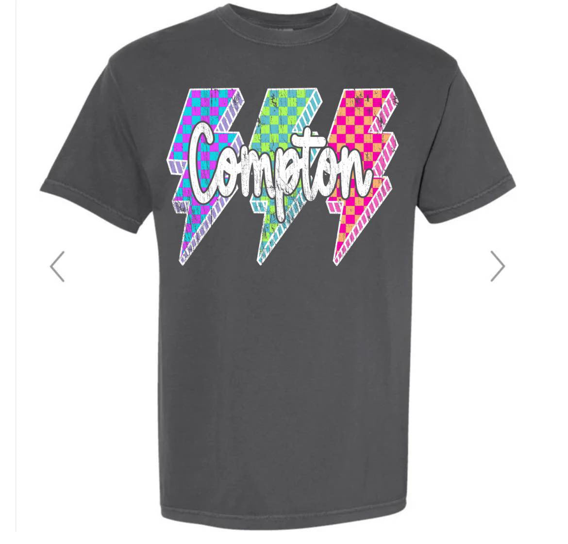 COMPTON NEON LIGHTNING BOLTS ON CHARCOAL GILDAN