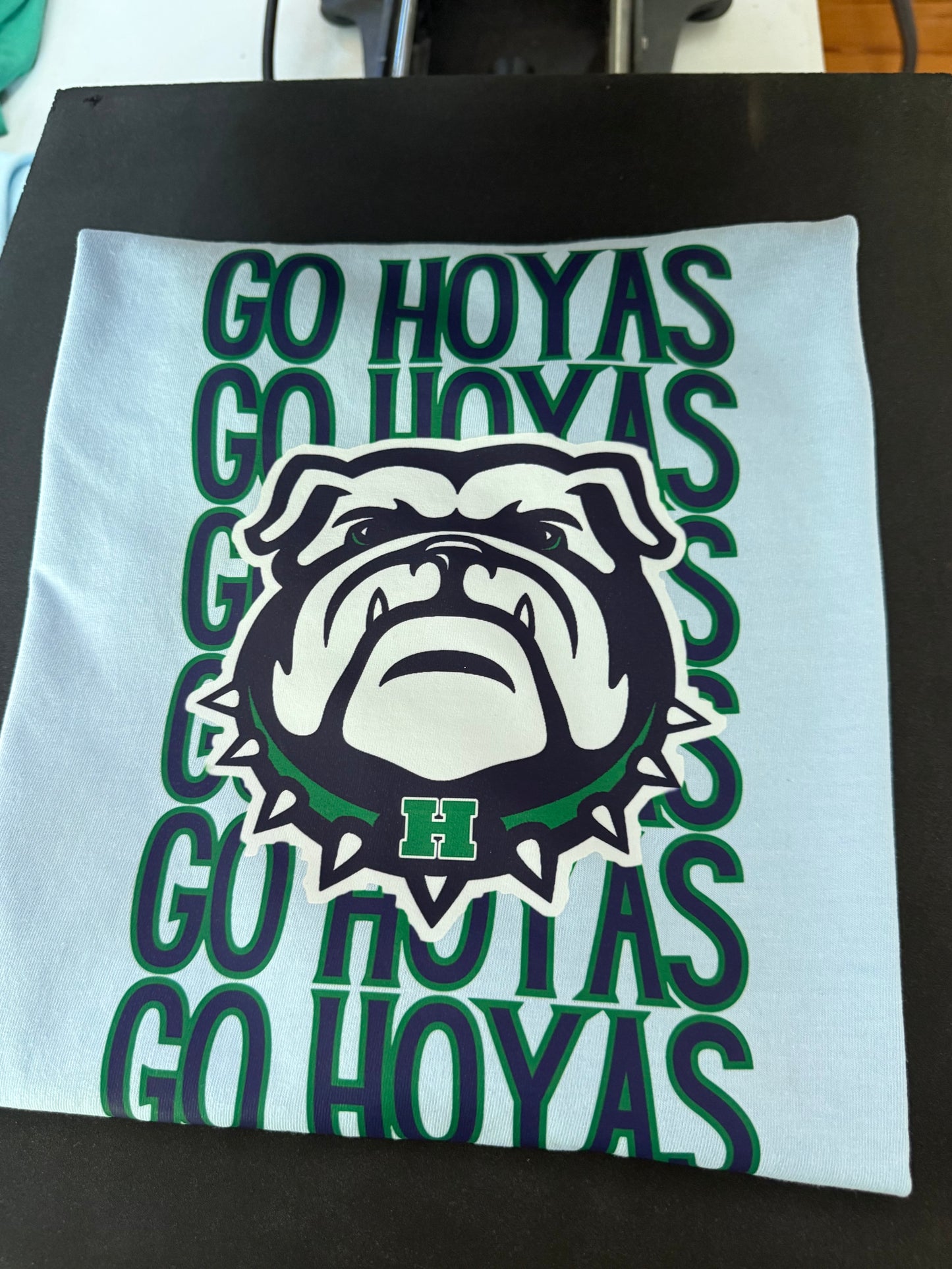 Harrison Hoyas Stacked on Light blue Tee