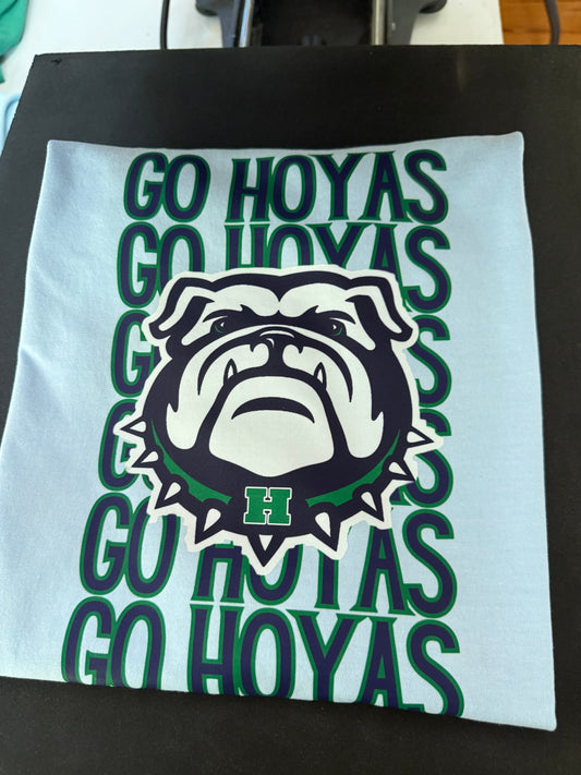Harrison Hoyas Stacked on Light blue Tee