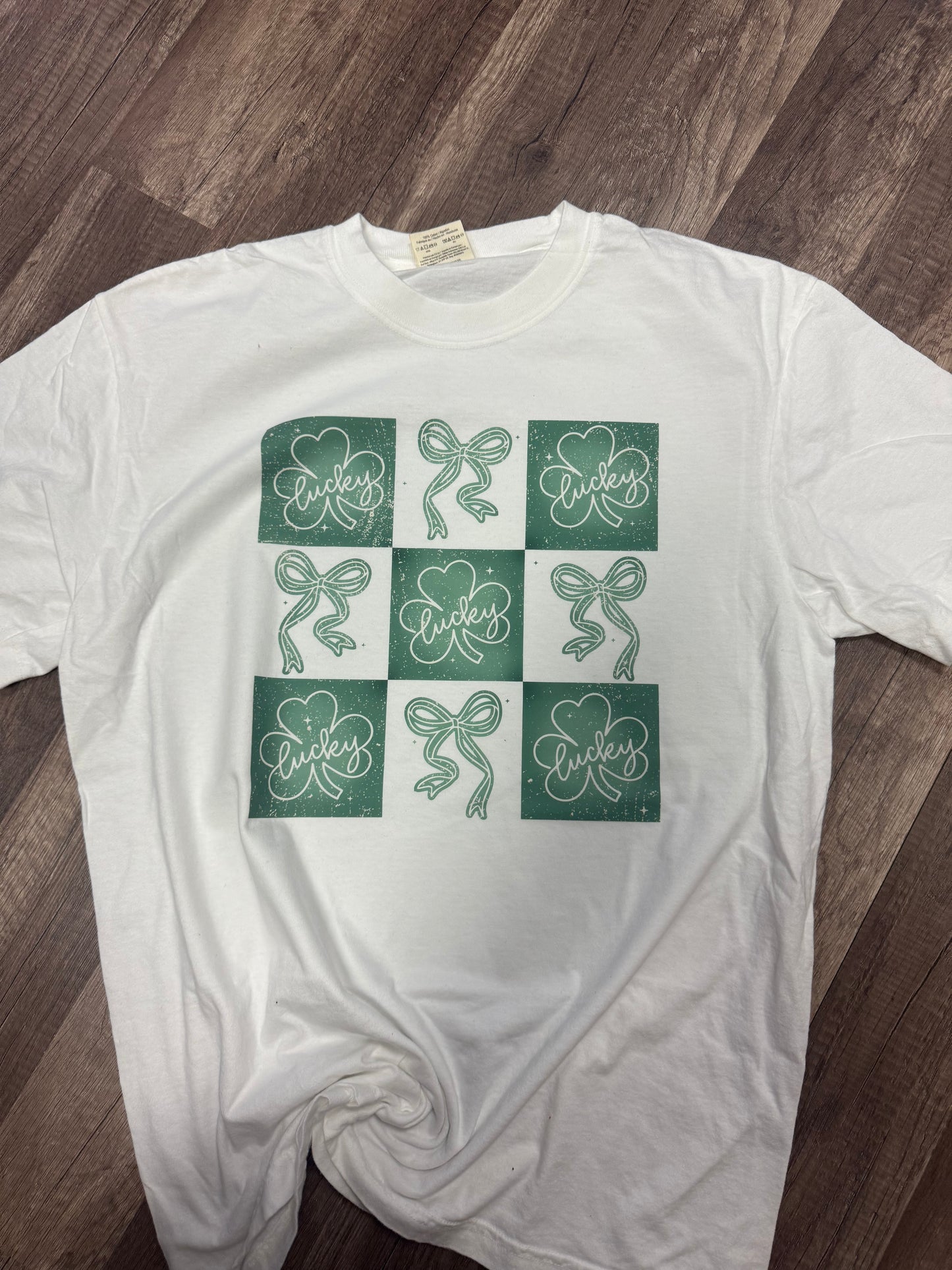 Lucky Bow Green Checkered White Tee