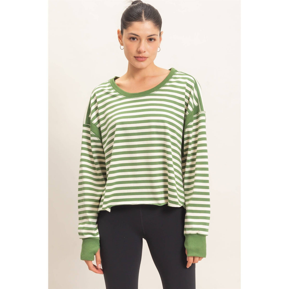 Striped Long Sleeve Top: MOCHA / WHITE