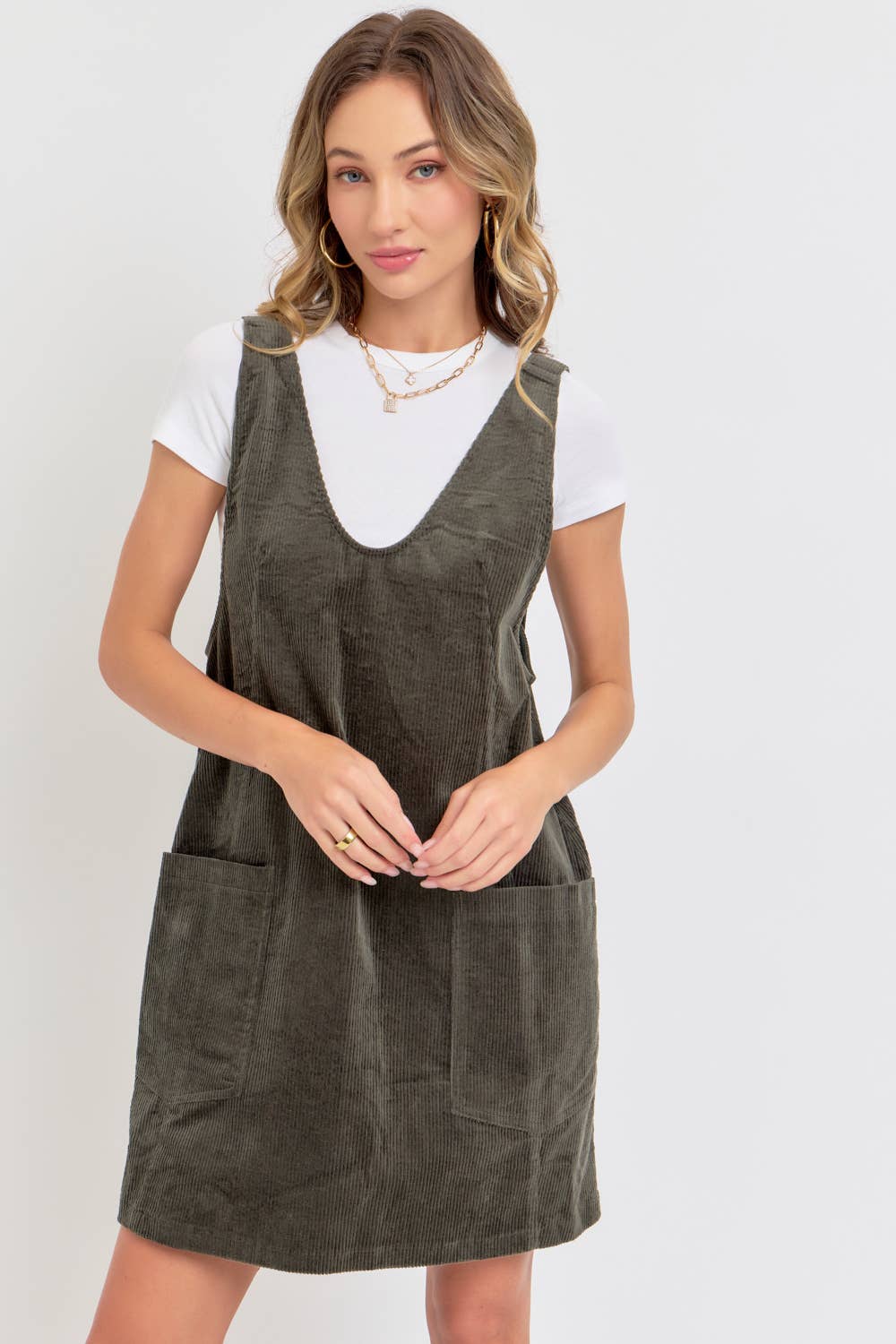 CASUAL OVERALL CORDUROY DRESS CAMEL