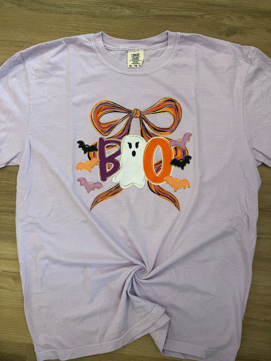 Purple and Orange Boo Bow with Ghost Tee