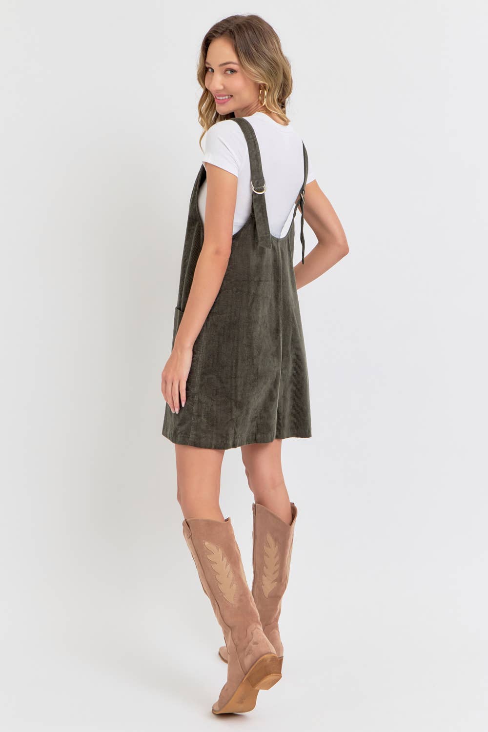 CASUAL OVERALL CORDUROY DRESS CAMEL
