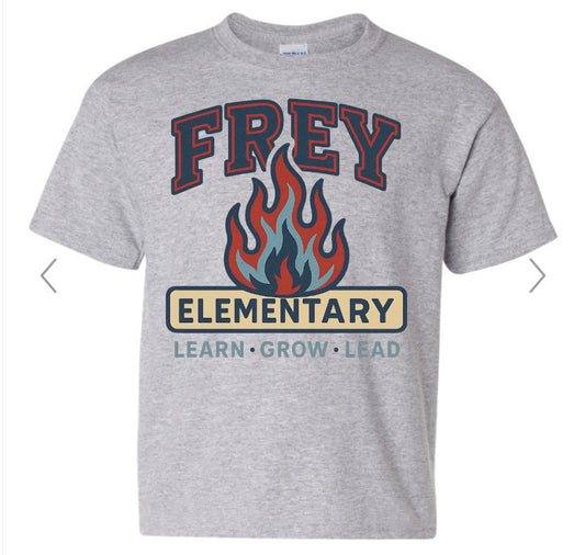 FREY ELEMENTARY- learn grow lead with flame in the middle on sport grey