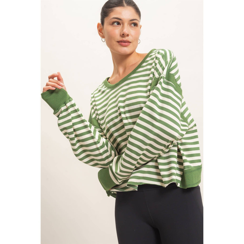 Striped Long Sleeve Top: MOCHA / WHITE