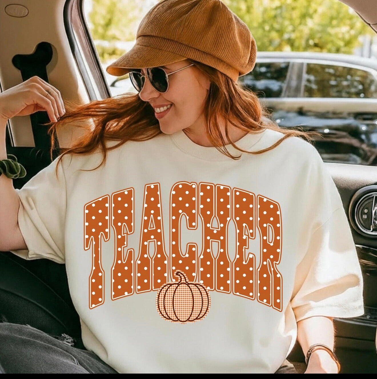 Teacher Polka Dot Pumpkin Tee