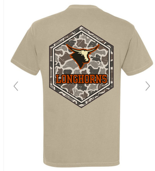 Kell Longhorns Camo (big on the back, small pocket area on the front)