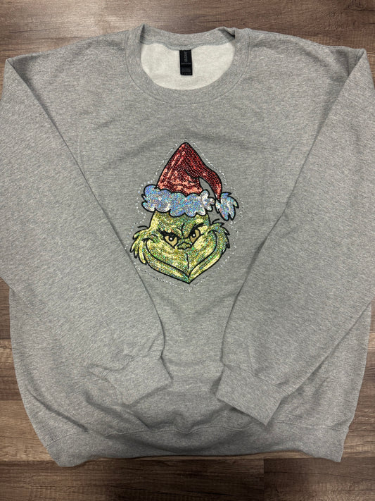 Grinch Face Rhinestone Sweatshirt