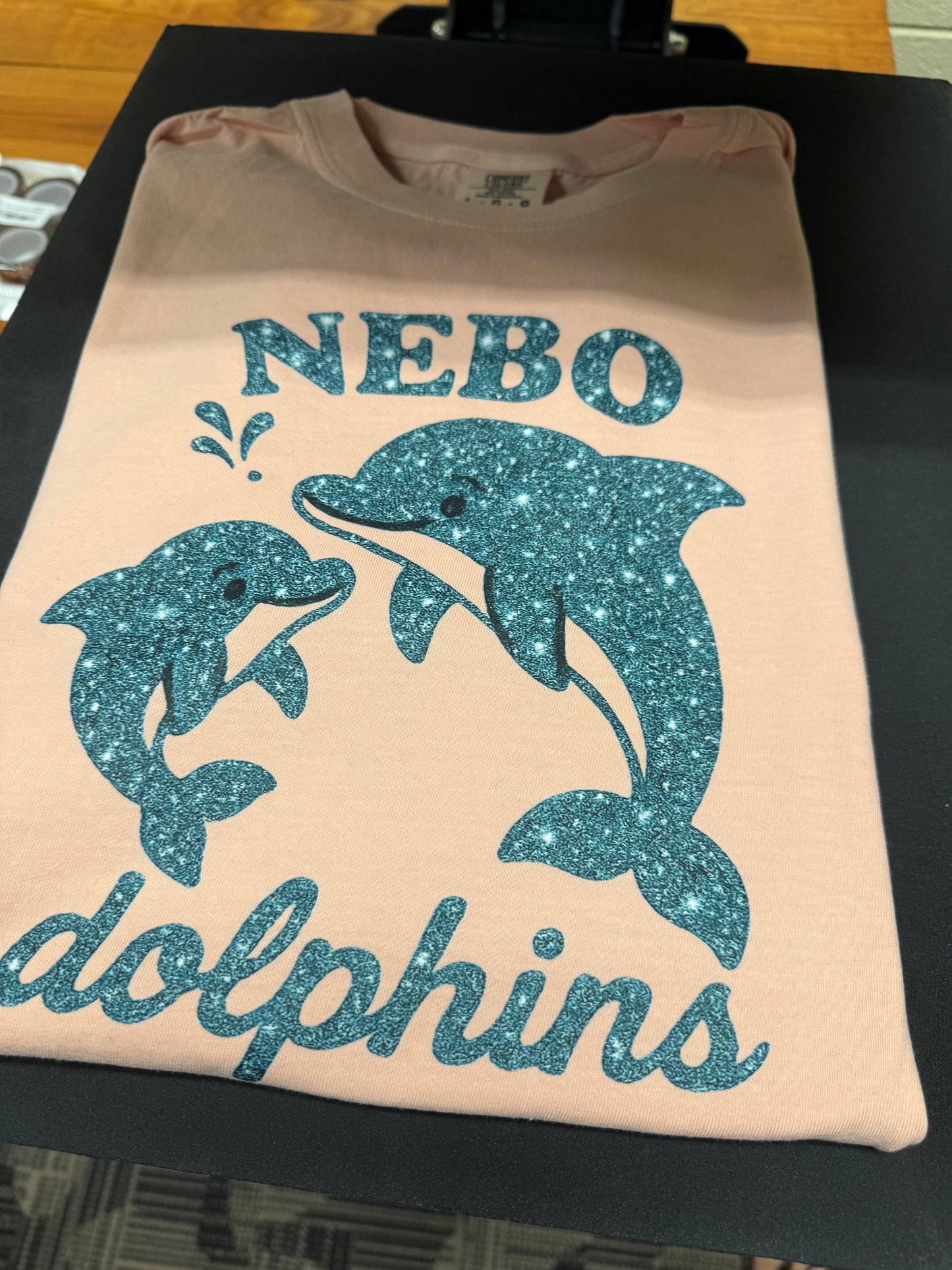 Nebo Dolphins Turquoise Faux Glitter tee