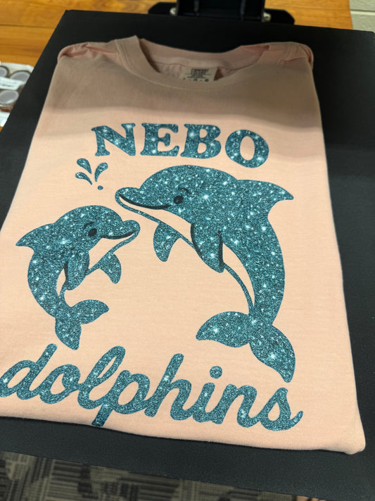 Nebo Dolphins Turquoise Faux Glitter tee