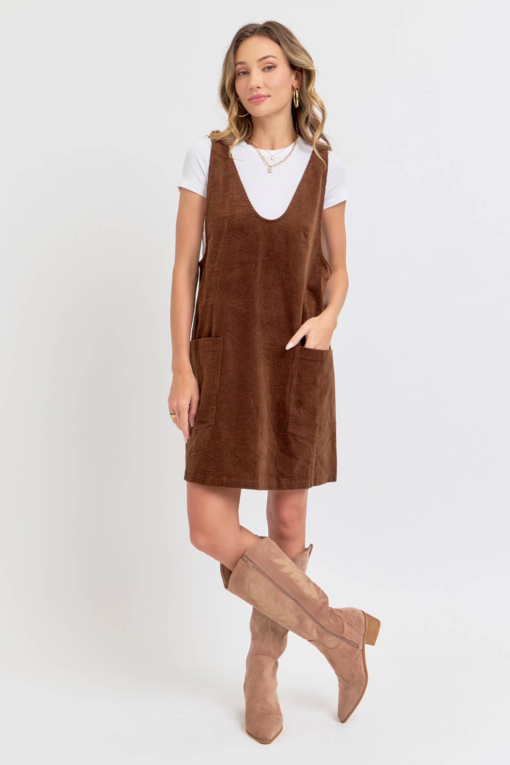 CASUAL OVERALL CORDUROY DRESS CAMEL