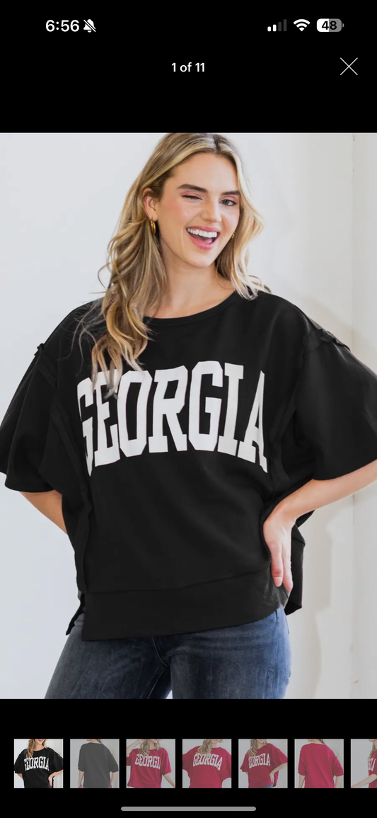 Black Georgia Boat Neckline Knit Terry Oversized Short Sleeve Pullover