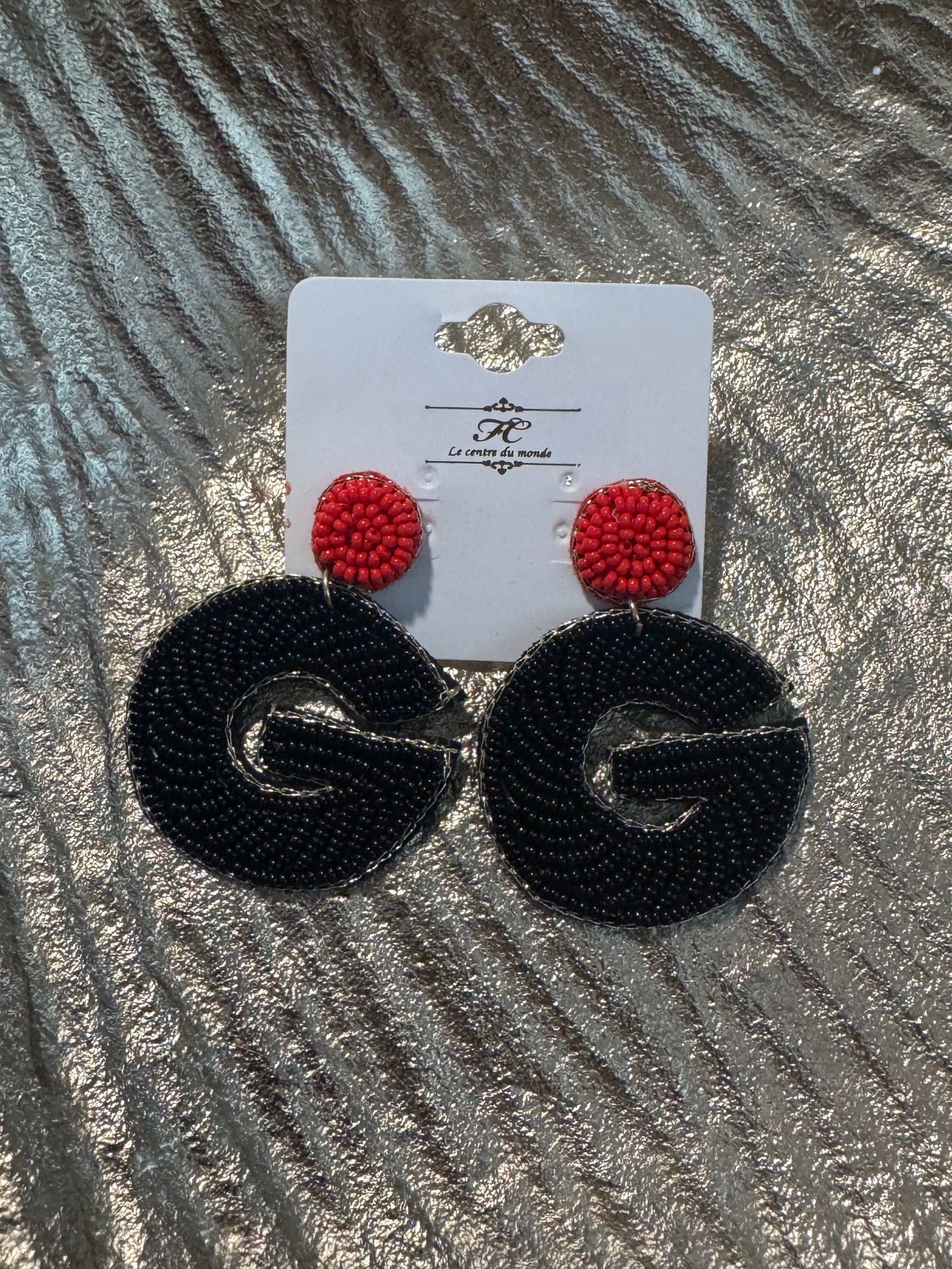 Georgia State Black Beaded Earring