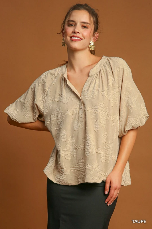 Oatmeal Burnout Split Neck Top