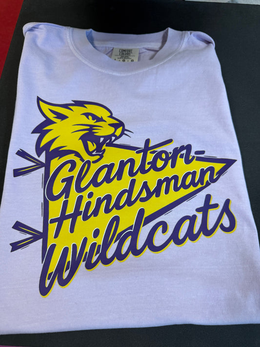 Glanton Hindsman Wildcats yellow pennant flag tee