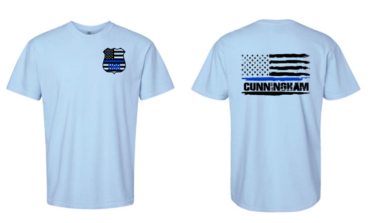 Deputy Cunningham Distressed Flag #1 Blue Tee