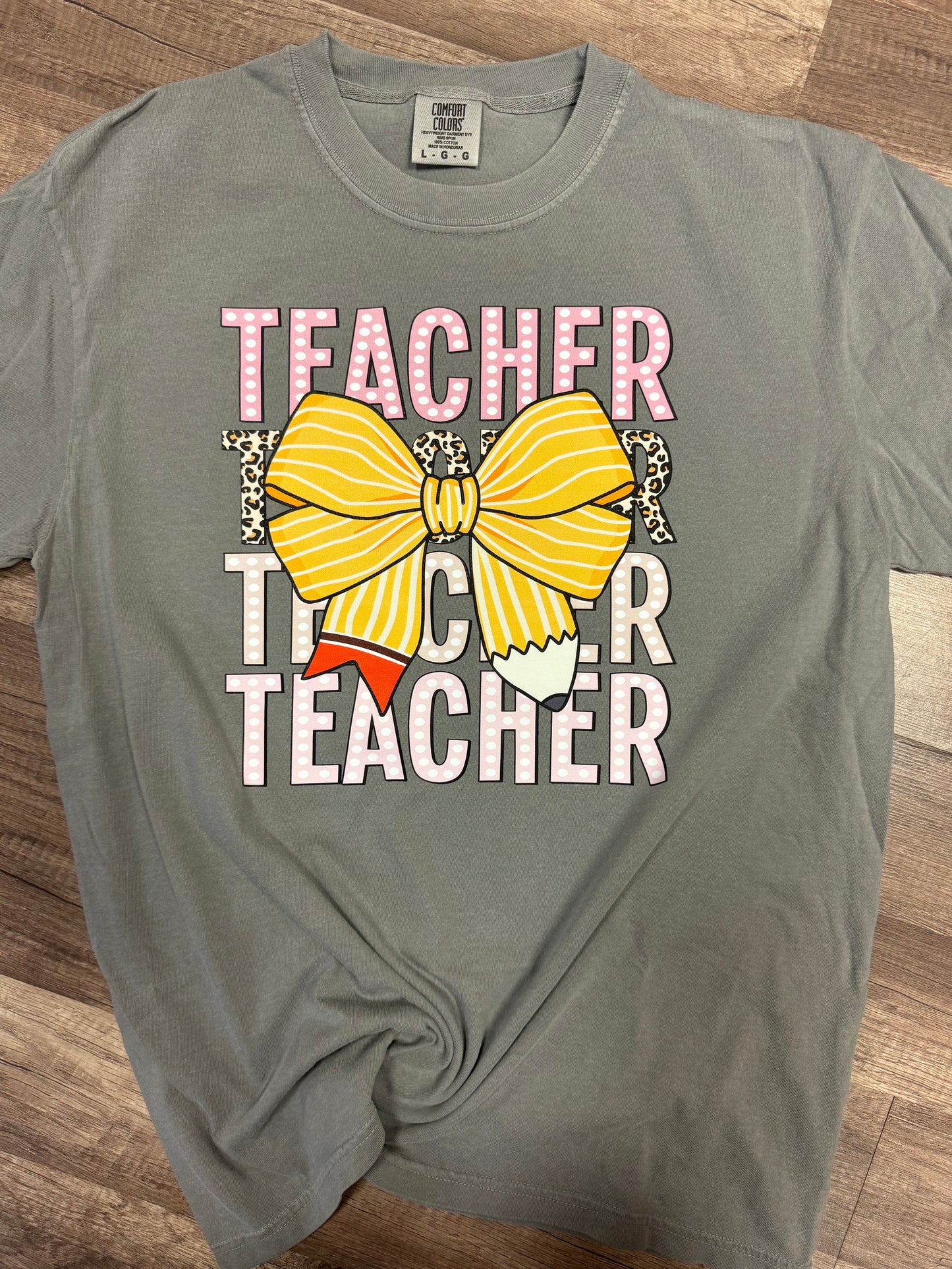 Teacher Stacked Pencil Bow Tee