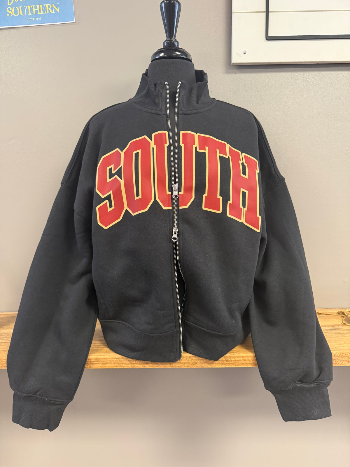 SOUTH (Spartans) black varsity dual zip fleece jacket