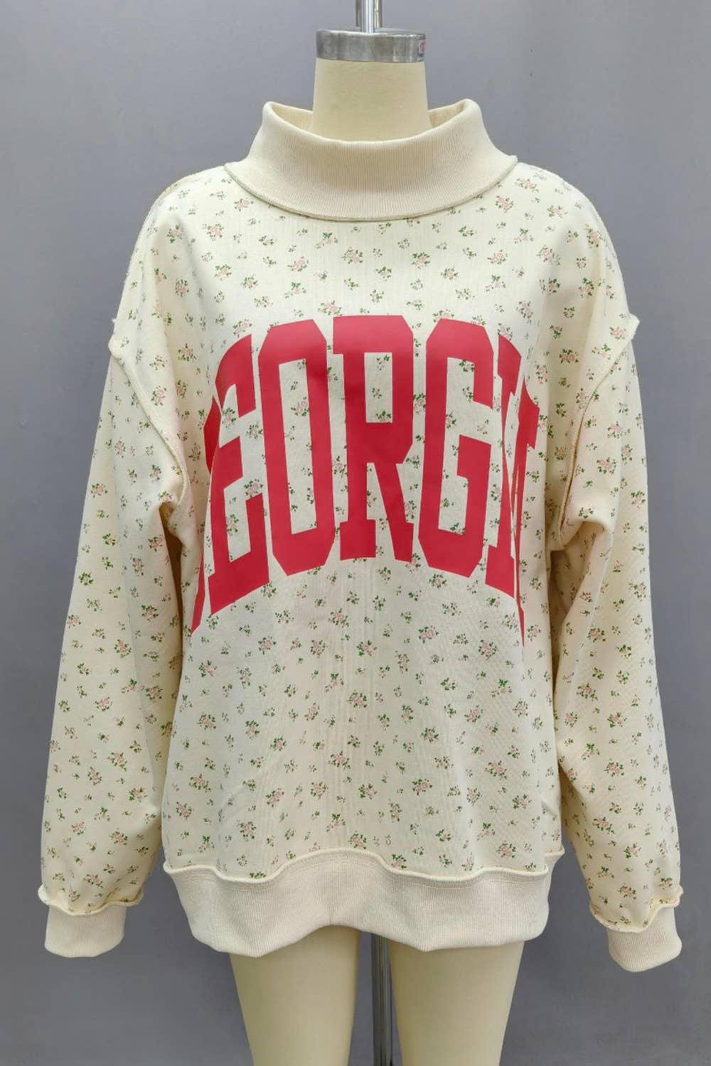 Georgia Floral MockNeck Sweatshirt: CREAM