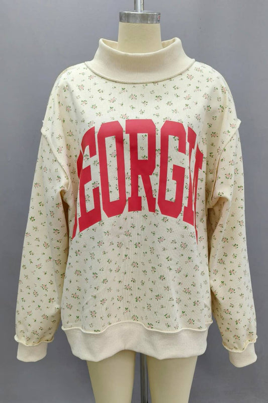 Georgia Floral MockNeck Sweatshirt: CREAM