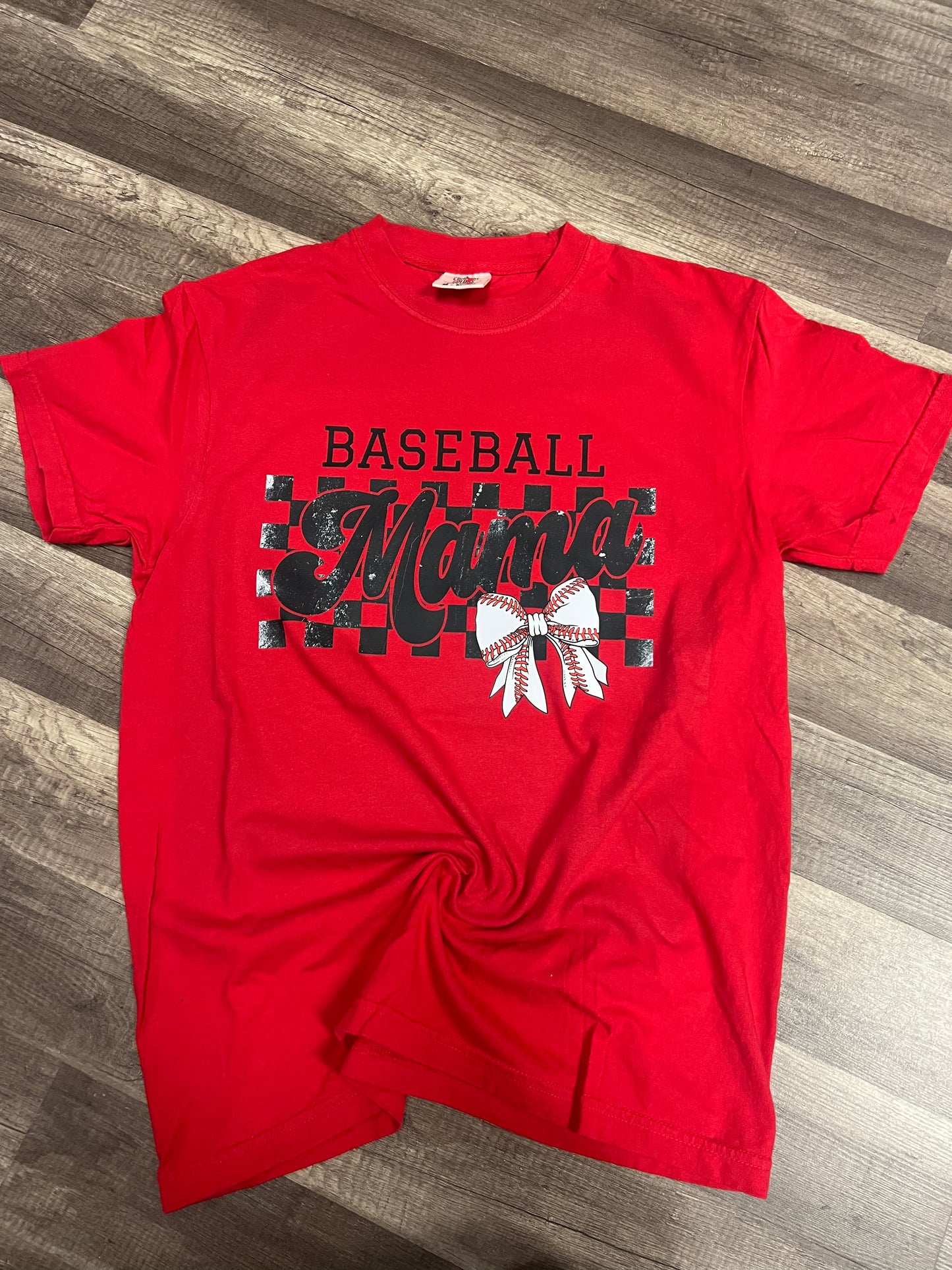 Baseball Mama Checkered Bow Tee