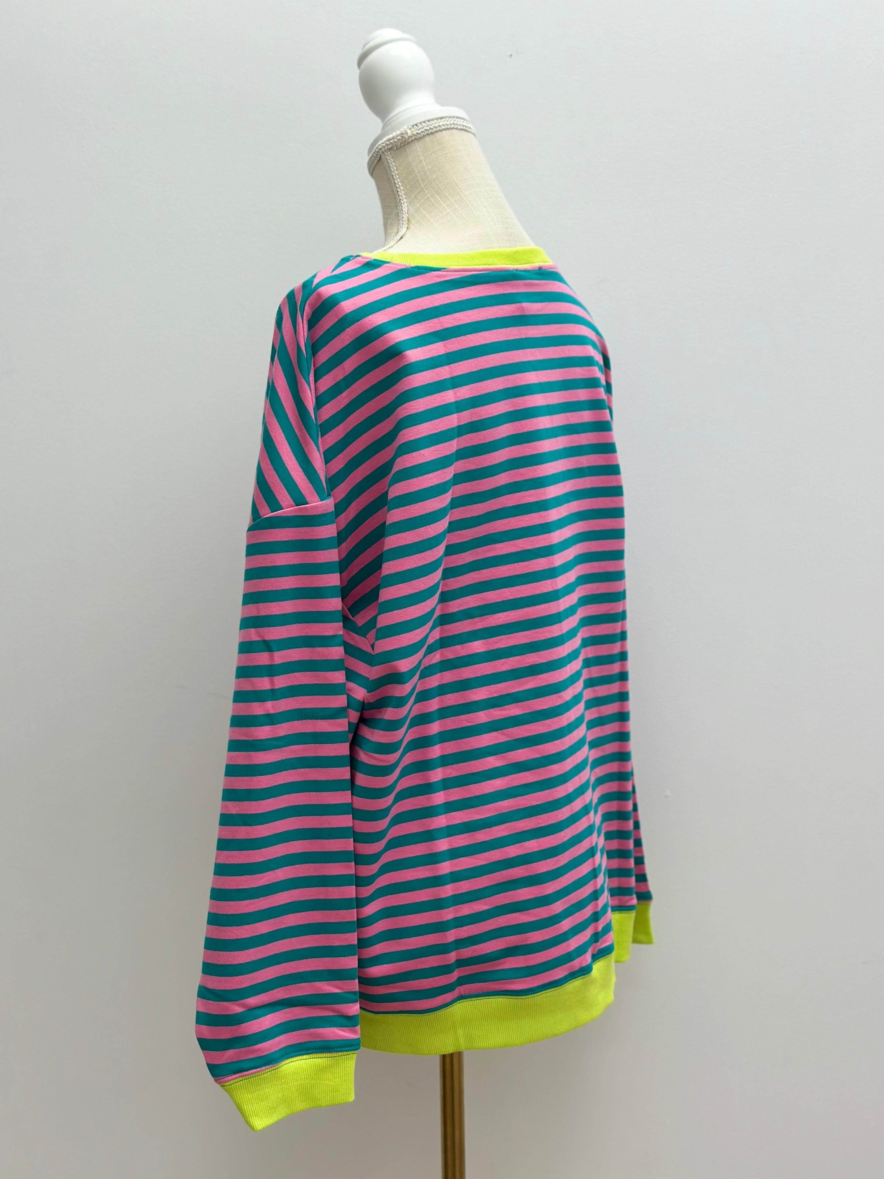 Oversized Striped Long Sleeve Knit Top with contrasting rib