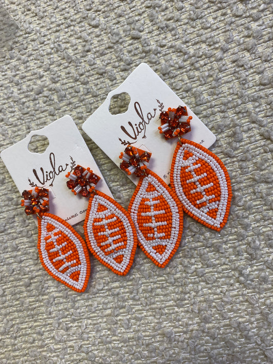 Orange & White Football Earring