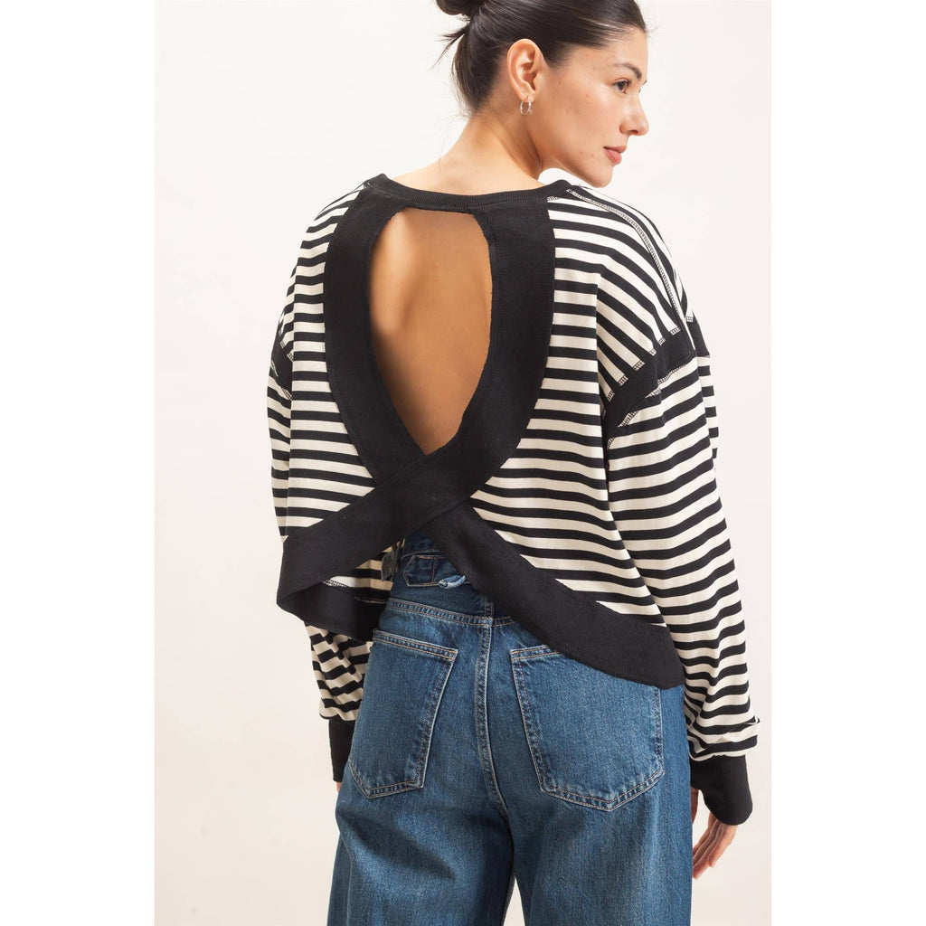 Striped Long Sleeve Top: MOCHA / WHITE