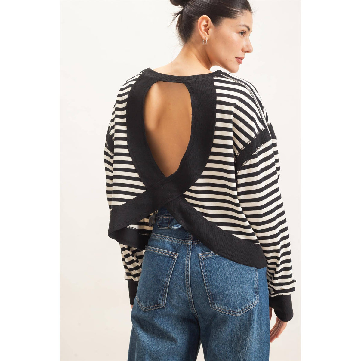 Striped Long Sleeve Top: MOCHA / WHITE