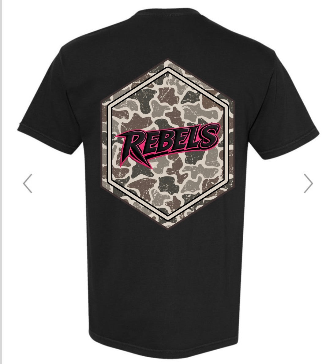 Rebels camo front/back on black