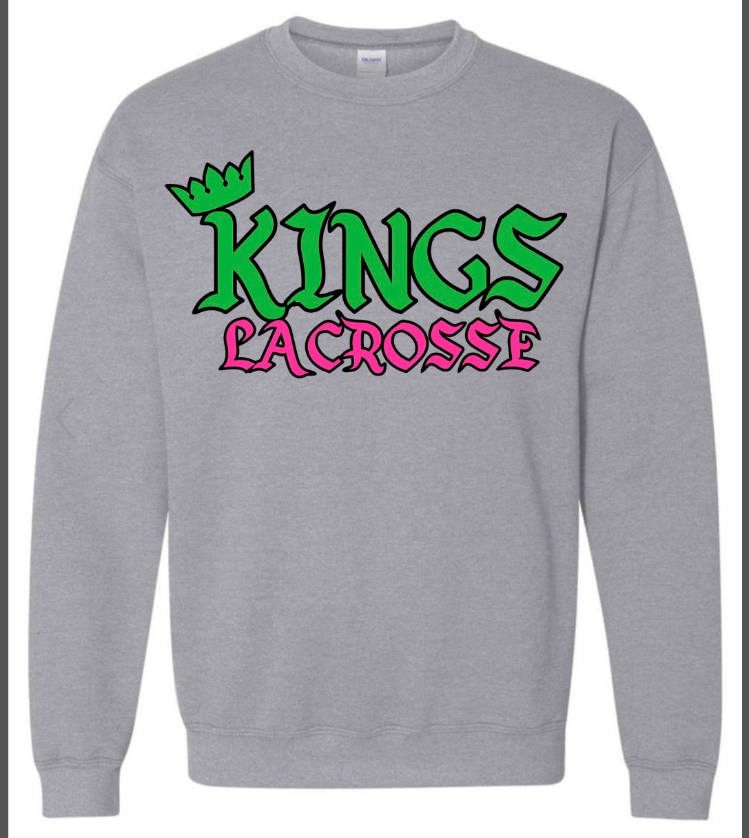Kings Lacrosse Retro on Grey Gildan Sweatshirt