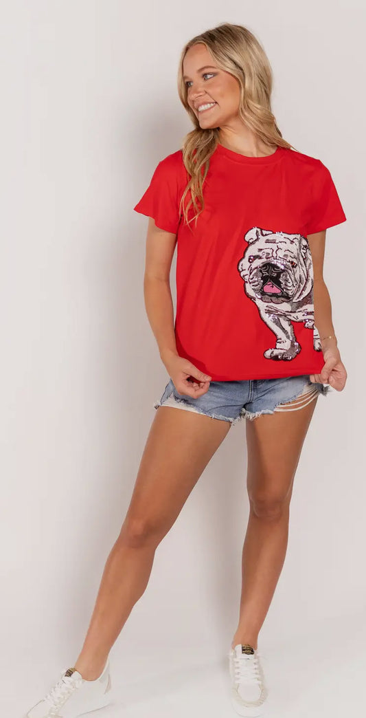 Wrap Around Bulldog Red Tee