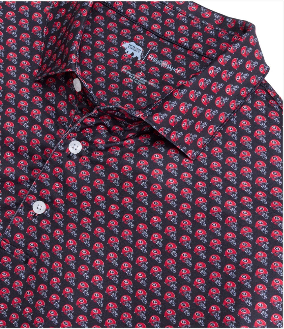 UGA Helmet Printed Performance Polo- Black
