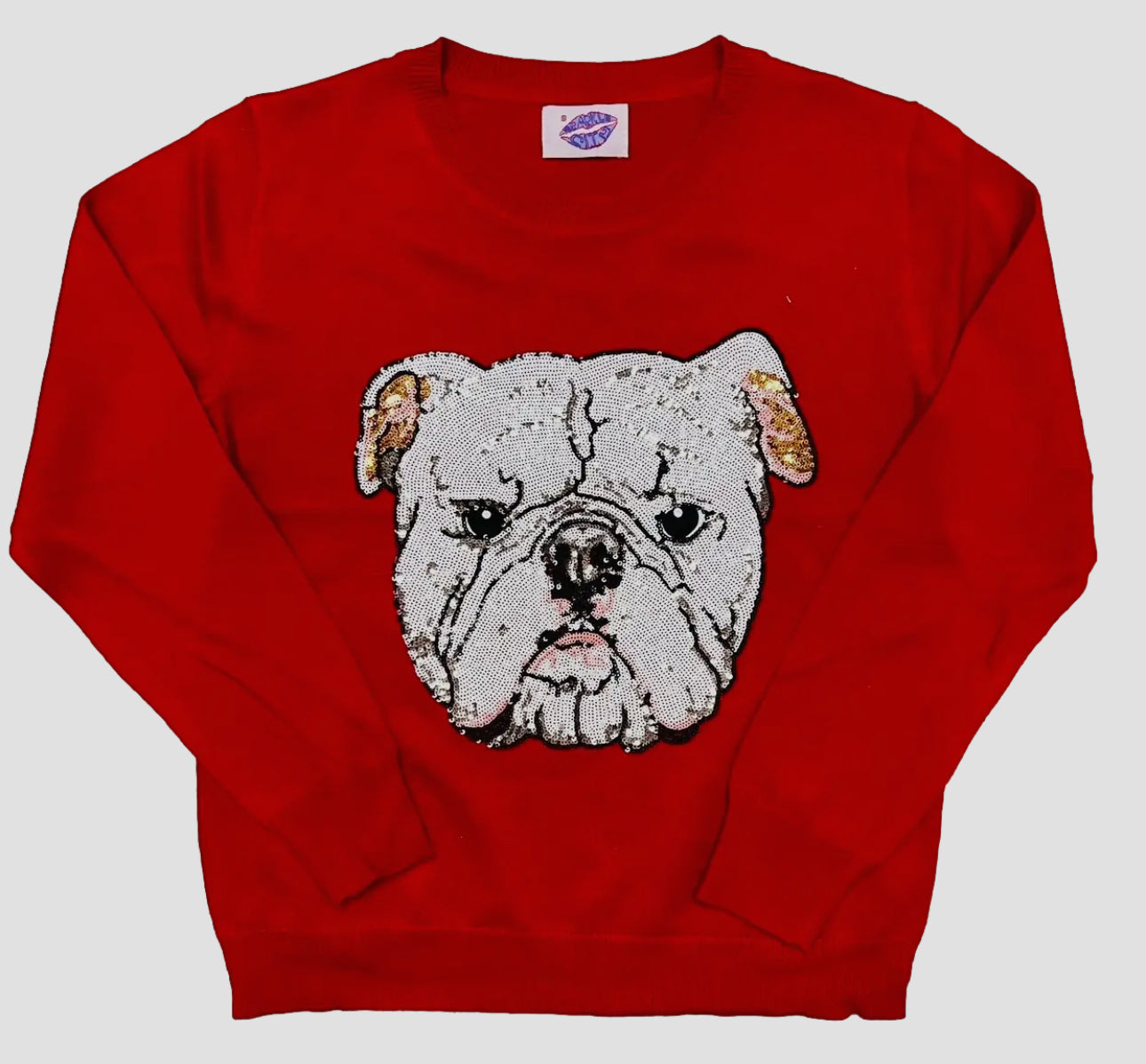 Bulldog Face Sequin Sweater