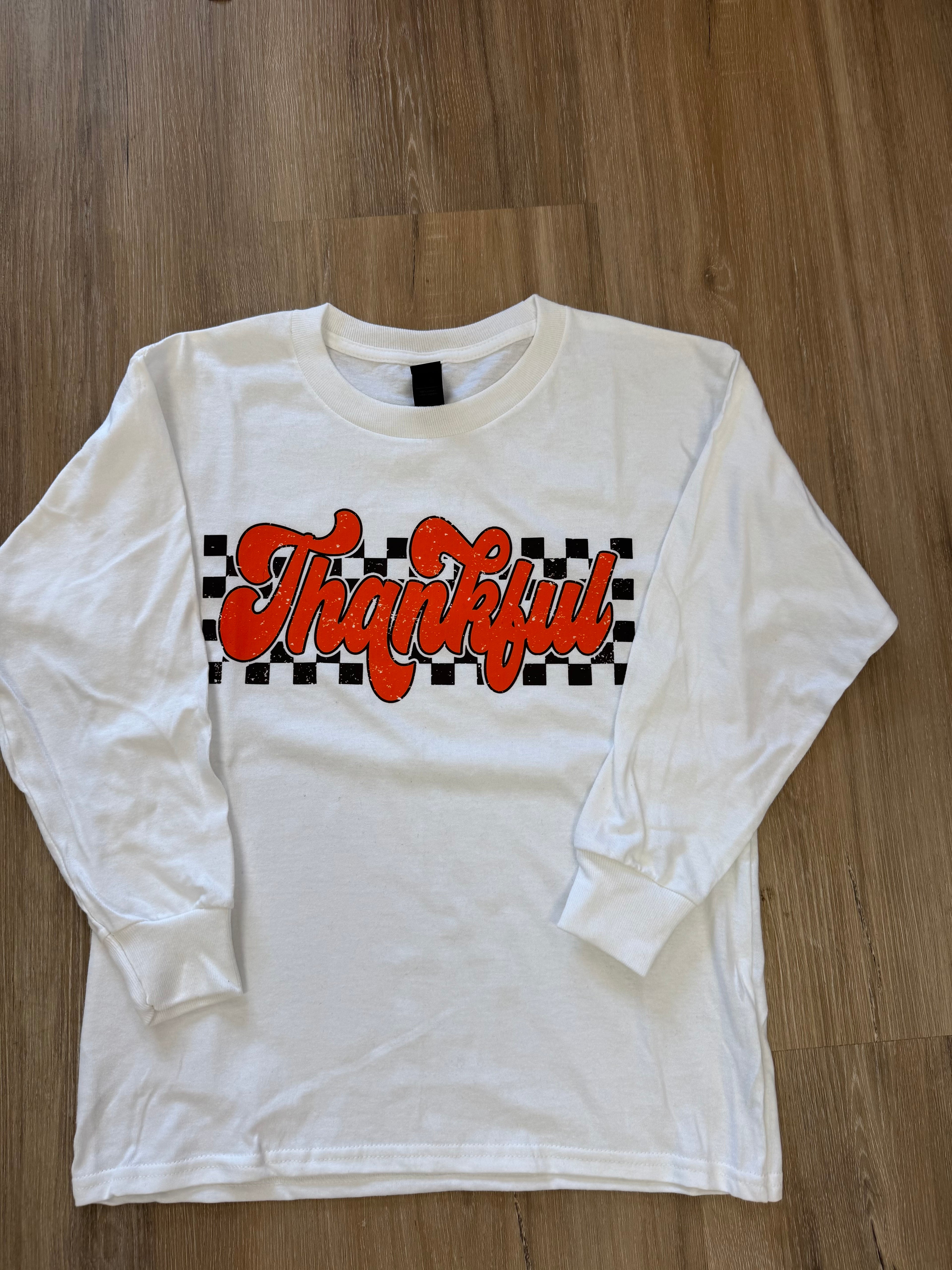 Orange Thankful Checkered Tee