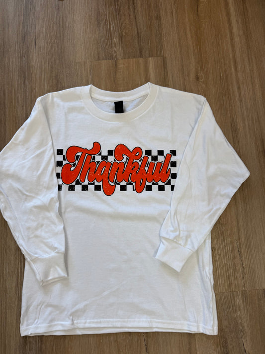 Orange Thankful Checkered Tee