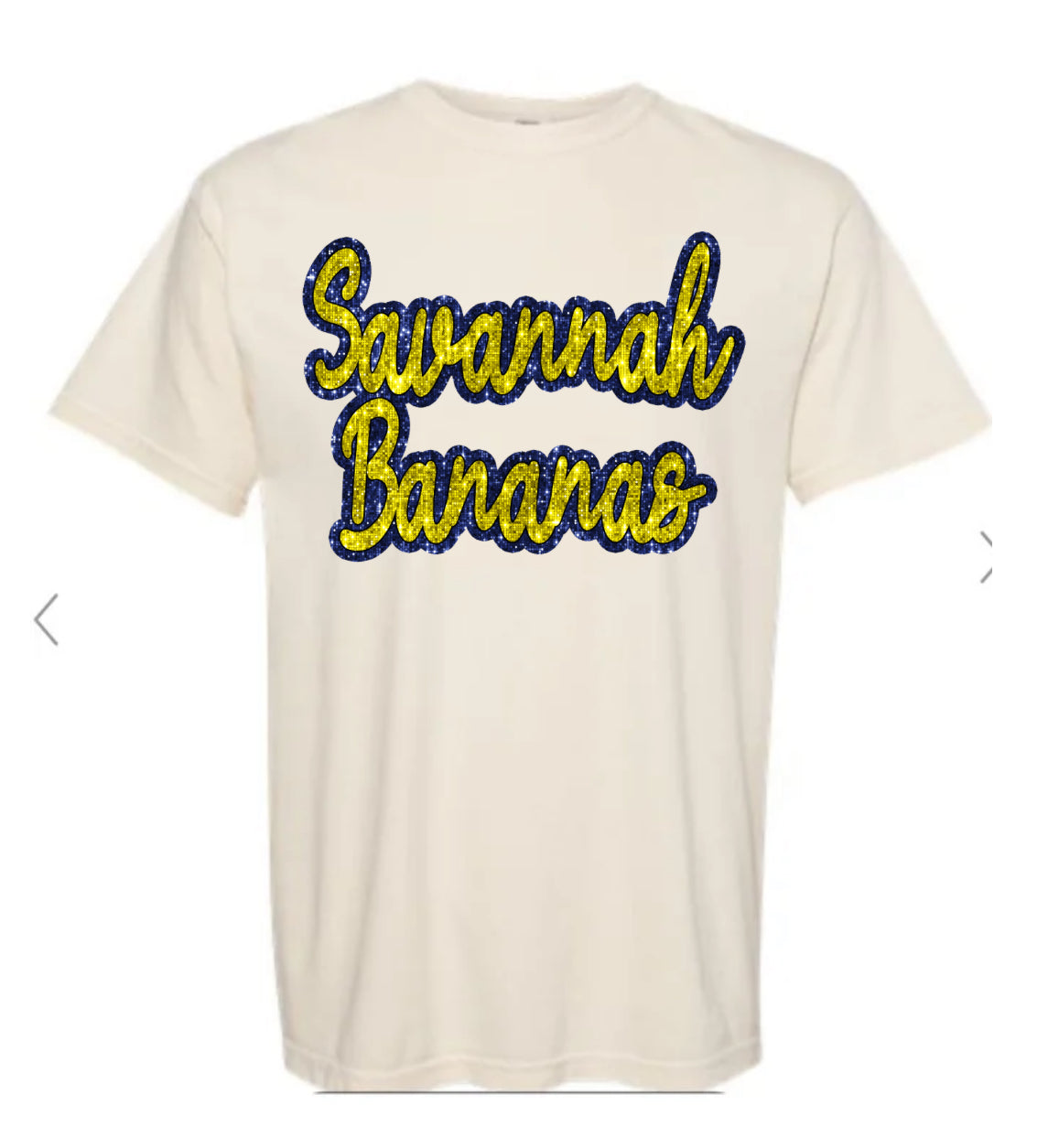 Savannah Bananas Faux Glitter (navy outline, yellow) Tee