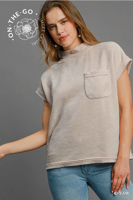 Cream Soft Knit Mock Neck Top