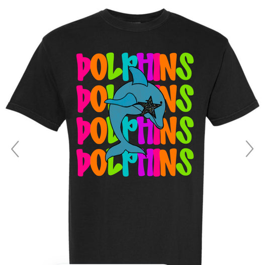 ADULT Nebo Dolphins Neon Colorful Stacked Tee