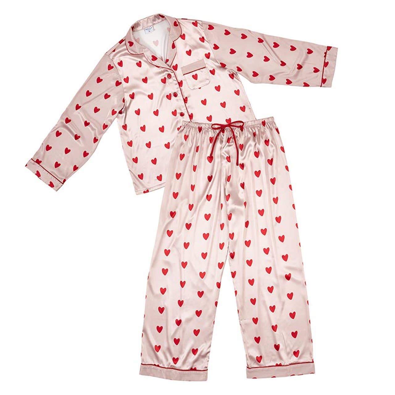 Long Sleeve PJ Set - Pink Hearts: 100% Polyester