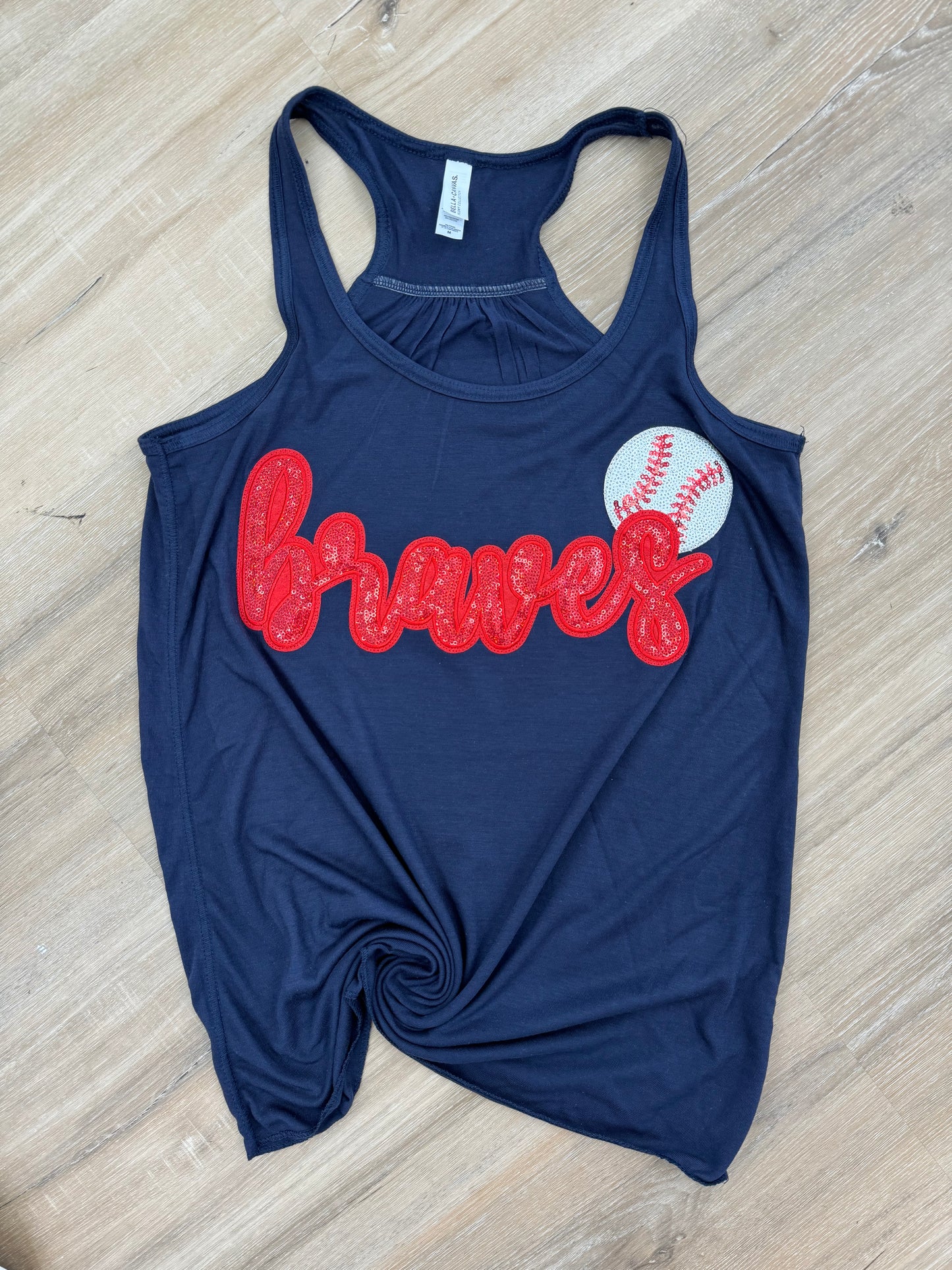 Braves With Baseball Sequin Patch Embroidered Tank