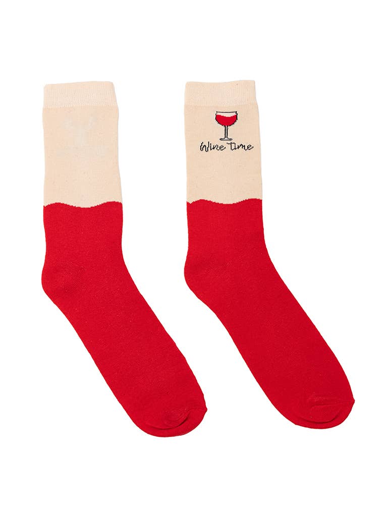 3D Packaged Crew Socks - Wine Glass - "Wine Time" - Red