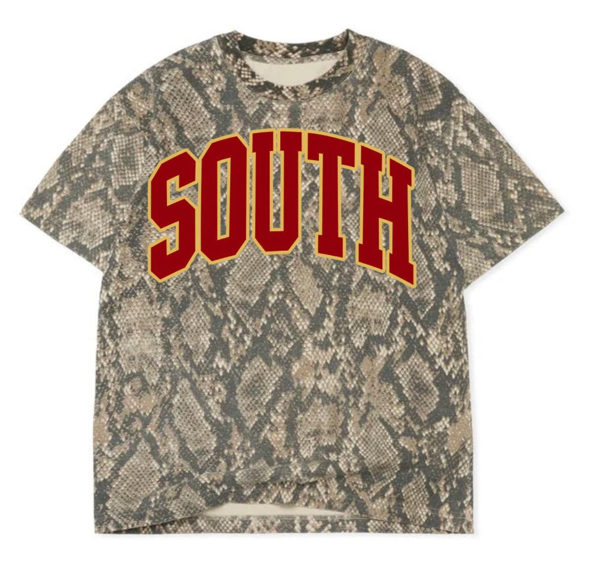 SOUTH varsity on rattlesnake tee