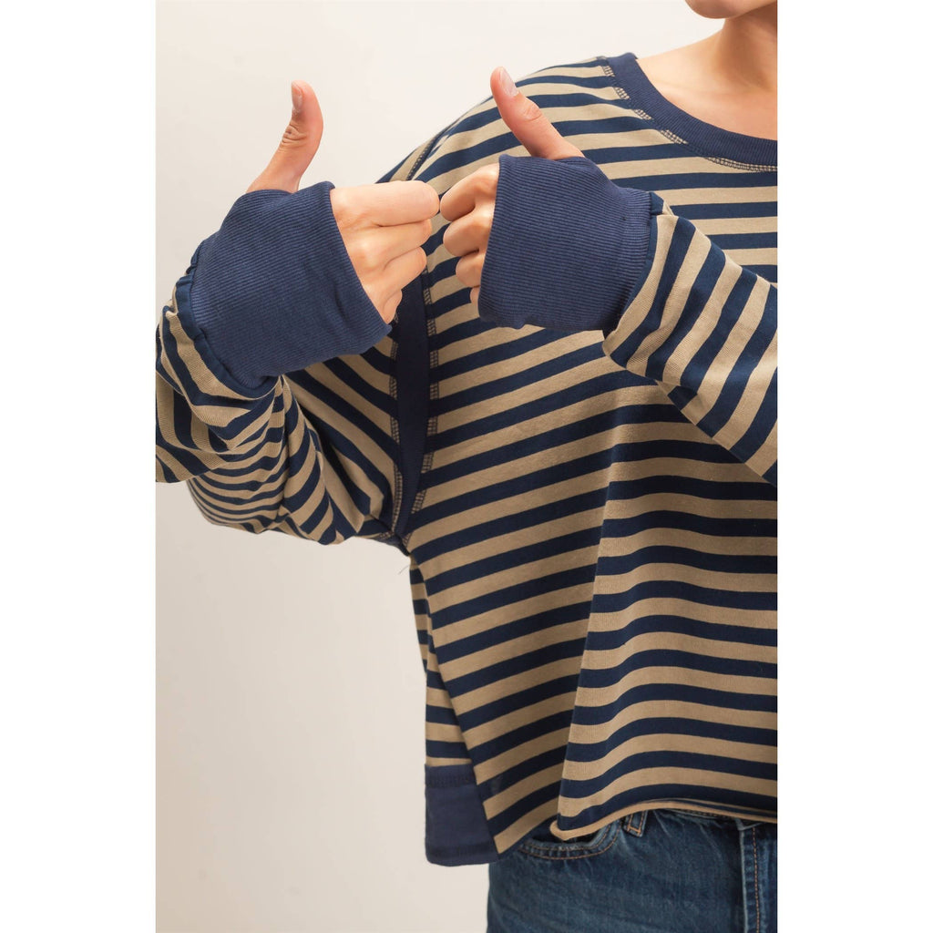Striped Long Sleeve Top: MOCHA / WHITE
