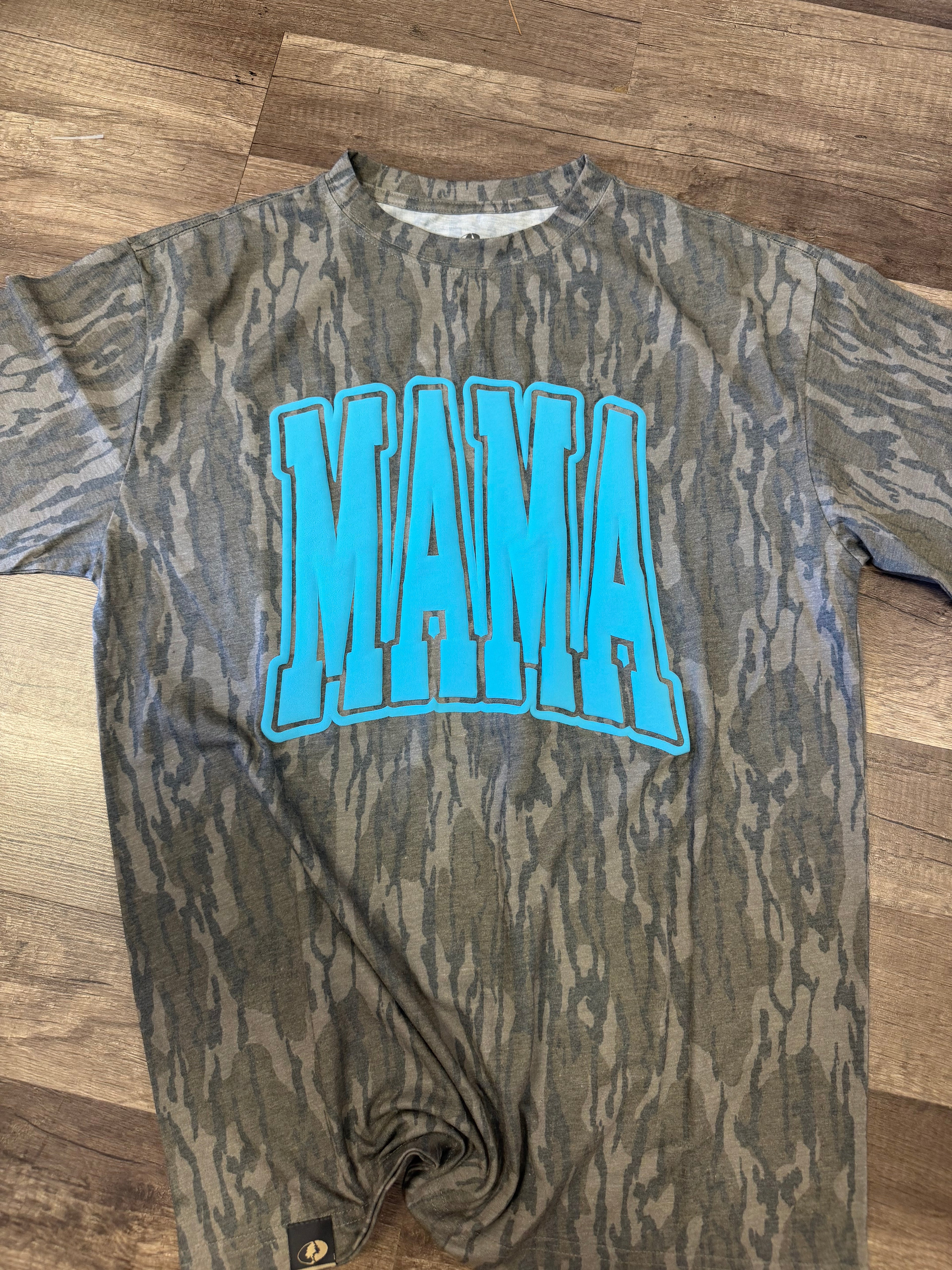 Mama blue puff on realtree camo shirt