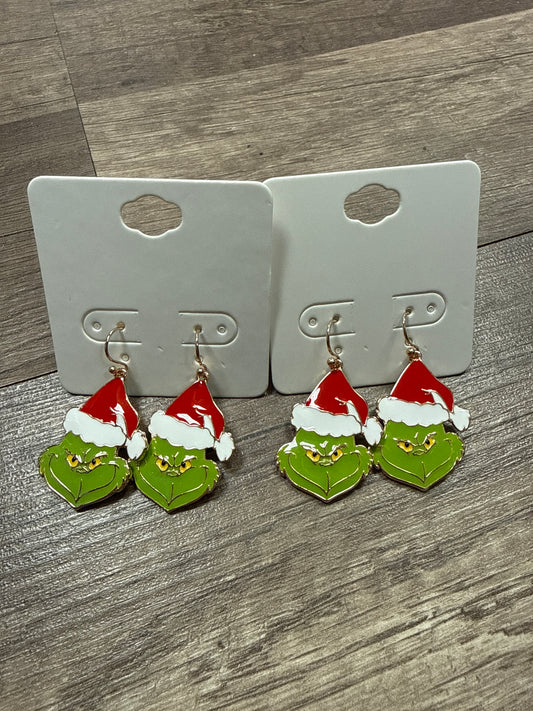 Grinch Head Metal Dangle studs